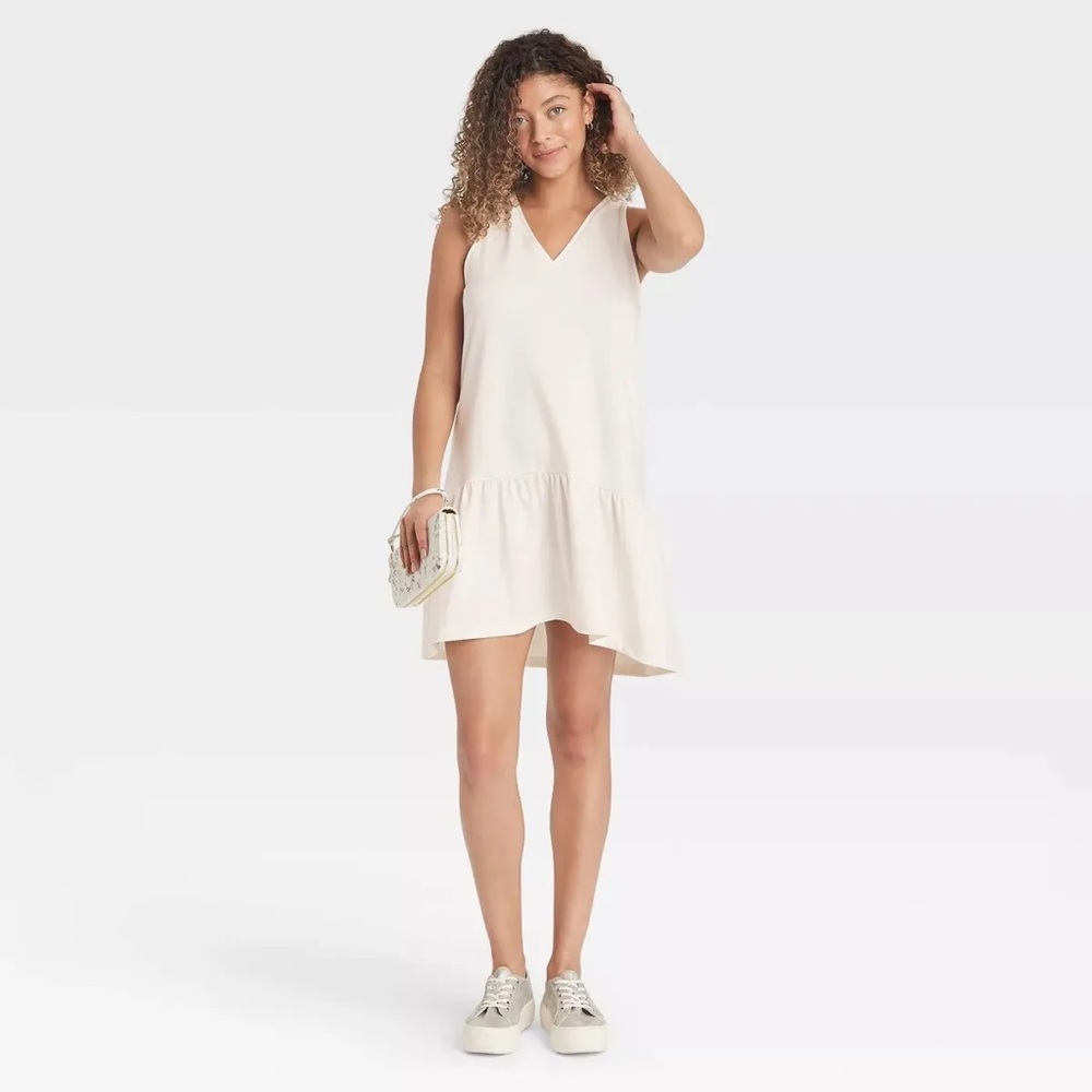 A New Day Solid White Sleeveless Ruffle Hem Dress Size M